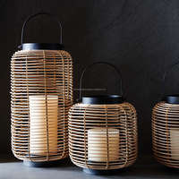 Support de bougie de Noël portable en aluminium et fer, tressé à la main, éco-responsable, durable, noir, ambiance tropicale moderne, pour la maison et le jardin