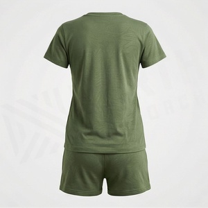 Women's 2 Piece Solid Green <b>Knitted</b> Shorts <b>Set</b> Short Sleeve Crew Neck Loose Fit Casual Above Knee Breathable Cotton Bamboo Fiber - Product Image 2