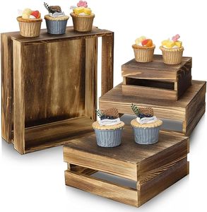 Wooden <b>Tiered</b> Cube <b>Cake</b> Stand Dessert Display Rack with Cupcake Organizer Rustic Bakery Showcase Dishwasher Safe - Product Image 4