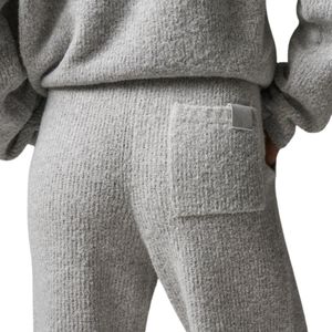 Boucle Knit <b>Pants</b> Grey Marl Casual Elastic Waist Trousers Soft Textured Lounge Wear Relaxed Fit Comfortable Bottoms Unisex - Product Image 4