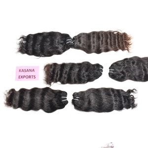 Unprocessed <b>Bundle</b> Wavy Virgin Indian Temple Processing None Cuticle Aligned Manufactures Machine Double Weft Wave Human Hair - Product Image 5