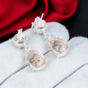 Morganite Pear Cut Drop Earrings 925 Sterling Silver Handmade Gemstone Dangle Earrings Boho Wedding Anniversary Birthday Gift - Product Image 2