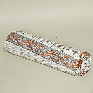 Hand Block Printed Organic Kantha Quilt Cotton <b>Bedspread</b> Reversible Floral Patchwork Washable Lightweight Bedding for Home Beach - Product Image 4