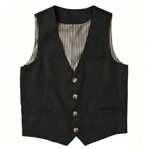 Gilet de Costume Formel Homme Grande Taille Noir Col V Simple Boutonnage Couleur Unie Polyester Automne - Product Image 1