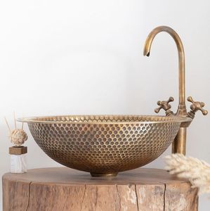 Antique Brass Wash <b>Basin</b> <b>Round</b> Countertop Sink Traditional Bathroom Fixture Artisan Crafted Premium Quality Finish - Product Image 1