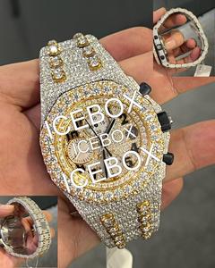 Montre numérique personnalisée en acier inoxydable bicolore, étanche 10 bars, avec verre Moissanite, bracelet à fermoir, style Hip-Hop, boîtier incrusté de pierres - Product Image 3