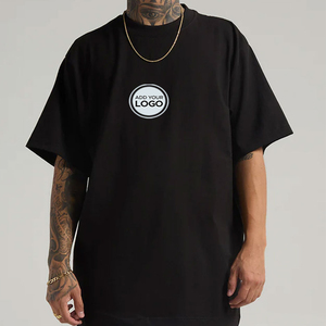 T-shirt col rond épais personnalisé teint en masse, style vintage délavé, vêtements de marque streetwear - Product Image 1