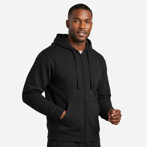Sweat-shirt à capuche zippé noir pour homme en molleton de coton, coupe classique, couleur unie, idéal pour l'automne - Product Image 6
