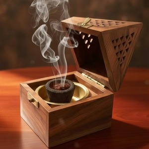 2025 Elegant Walnut Wood Incense Burner Pearl Inlay <b>Bakhoor</b> Arabic <b>Oud</b> Diffuser Home Fragrance Wood Crafts By Whimsy art craft - Product Image 2