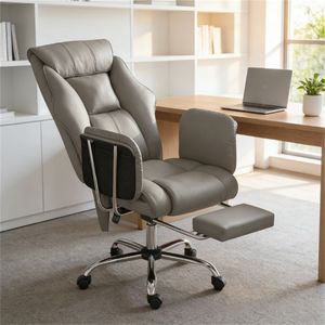 Chaise de bureau à dossier haut grise avec fonction massage et caractéristiques de confort essentielles - Product Image 1