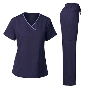 Ensemble de blouses d'infirmière extensibles pour femmes, haut à col en V avec poche et pantalon de jogging à cordon de serrage, uniforme d'hôpital - Product Image 1