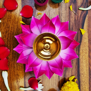 Handcrafted Brass Lotus Diya <b>Oil</b> <b>Lamp</b> Decorative Deepak with Lotus Design for Pooja Temple Home Decor Festival Diwali - Product Image 1