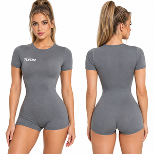 Combinaison courte pour femme, col rond, vêtements de sport, vêtements de fitness amincissants, une pièce à manches courtes, vêtements de compression une pièce - Product Image 4
