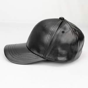 Black PU Leather Baseball <b>Cap</b> 6-Panel Adjustable Unisex Casual Hat - Product Image 4