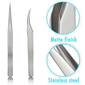 Pinzas Profesionales para Extensión de Pestañas de Alta Resistencia, Juego de 2 Piezas con Puntas Rectas y Curvas en Forma de C - Product Image 2