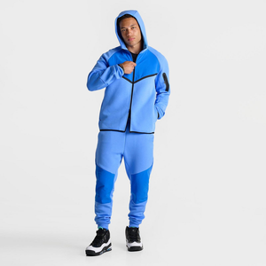 Men Color Blocked Sweatpants Elastic Waist <b>Drawstring</b> Closure Side Pockets Casual Joggers Blue Autumn Wear - Product Image 6