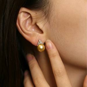 Boucles d'oreilles en or épais 18 carats, série vert paon premium, perles Auroraback, 9-10 mm rondes, presque parfaites, avec boîte cadeau - Product Image 4