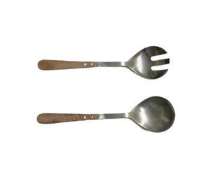 Cuillère de service à manche en bois et ensemble de fourchettes en acier inoxydable, finition polie miroir, design traditionnel durable pour la restauration, couverts - Product Image 6
