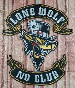 Lone Wolf No Club Patch brodé personnalisé écologique, applique thermocollante en toile de forme irrégulière pour décoration - Product Image 1