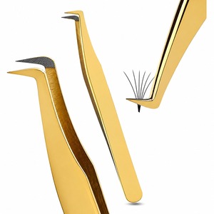 Pinzas Curvas para Pestañas con Punta Dentada, Chapadas en Oro, Pinzas de Precisión para Extensión de Pestañas de Volumen - Product Image 1