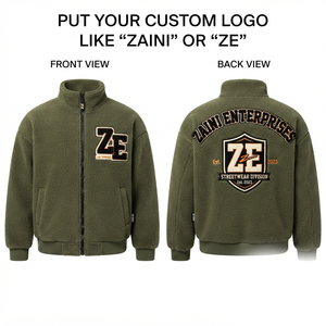 Premium 240 GSM Peach Sherpa Fleece Zipper Closure Waterproof Breathable <b>Reflective</b> <b>Running</b> <b>Jacket</b> Black Trim Custom Embroidery - Product Image 1