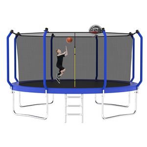 14FT parco trampolino all'aperto con astma canestro da basket omologato tipo rinforzato rete di recinzione - Product Image 5