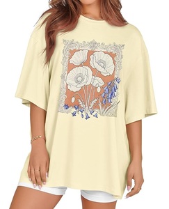 Service OEM – Nouveau design de t-shirt décontracté pour femme, imprimé numériquement, 100 % coton, manches courtes, col et épaules tombantes, confortable, grandes tailles - Product Image 1