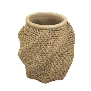 Diseño tejido intrincado, maceta decorativa de arena y cemento marrón, herramienta de torneado única - Product Image 2