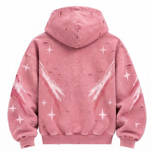 เสื้อฮู้ดโอเวอร์ไซส์สีชมพูพิมพ์ลายดาวและผีเสื้อ ผ้าฝ้าย 100% ซักแล้ว สไตล์สตรีทแวร์สำหรับทุกเพศ เหมาะสำหรับฤดูหนาว - Product Image 2