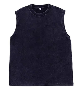Tank <b>Top</b> Men Sleeveless T-Shirt Gym <b>Vest</b> Blank Washed <b>Top</b> Solid Color Bodybuilding Fitness Athletic Training O-Neck Knitted Logo - Product Image 2