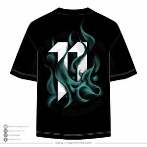 Custom Men Graphic Number 11 T <b>Shirt</b> High Quality Digital Print Teal Fire <b>Flame</b> Drop Shoulder Casual Streetwear Cotton Tee <b>Shirt</b> - Product Image 6
