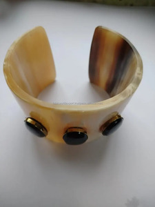 Wholesale Ox Horn Cuff <b>Bracelet</b> with <b>Rainbow</b> Pearls & Beads Unique Statement Jewelry for Ladies Cuff Bangles by FWE - Product Image 4