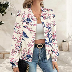 <b>Womens</b> Bomber <b>Jacket</b> Sheep Skin Winter Single Button Long Sleeve Stand Collar Stylish Customizable Outerwear - Product Image 4