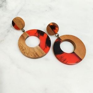 Handcrafted <b>Green</b> Epoxy Resin & Wood Hoop <b>Earrings</b> Nature Inspired Statement Jewelry - Product Image 5