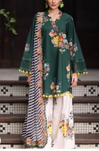 <b>Women</b> Green Digital Printed <b>Kurta</b> Palazzo Set With Striped Dupatta Indian Pakistani Suit - Product Image 1