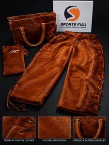 Men's Brown Cowhide Pants High Waist Lace-up Closure Vintage Style Heavyweight Woolen Fabric With Belt <b>Decoration</b> <b>Winter</b> Wear - Product Image 3