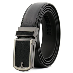 Ceinture formelle en cuir de vachette noir véritable avec une boucle rectangulaire automatique durable pour un ajustement sûr et un look élégant - Product Image 5