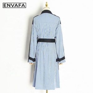 Gabardina Larga de Mujer con Doble Abotonadura, Ecológica, Novedad de Primavera, Estilo Casual con Solapa y Lazo, Rayas y Costuras, Corte Holgado - Product Image 6
