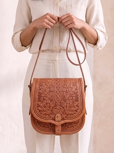Handtooled Genuine Leather Embroidery Saddle Western Style <b>Hobo</b> Shoulder/<b>Crossbody</b> <b>Bag</b> Foldable Single Strap Daily Riding Travel - Product Image 3