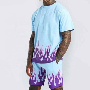 2025 conjunto de camisa y pantalones cortos estampados con paneles laterales de estilo completamente nuevo para hombres conjuntos gemelos de dos piezas con manga corta estilo contraste de Color - Product Image 3