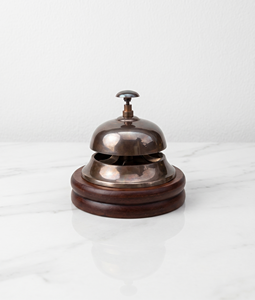 Vintage Brass Hotel Reception <b>Bell</b> with Wooden Base – Antique Desk Service <b>Call</b> <b>Bell</b>, Decorative Tabletop <b>Bell</b> for Office - Product Image 1