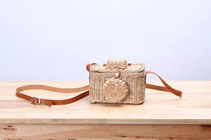Outstanding Handwoven <b>Natural</b> Wicker <b>Camera</b> Bag Rattan Crossbody Purse Adjustable Leather Strap Kids Accessory Pretend Play Gift - Product Image 2