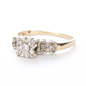 Bague de fiançailles florale en or 14 carats bicolore style vintage antique avec diamants d'illusion pour femme, diamant de laboratoire, cadeau d'anniversaire - Product Image 2