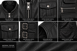 <b>Men's</b> <b>Black</b> PU Leather Moto <b>Vest</b> V-Neck Zipper Closure Plus Size Regular Fit Solid Color Outerwear - Product Image 6