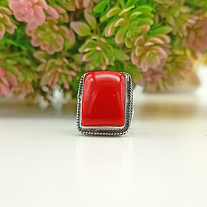 Natural Red <b>Coral</b> Ring Handmade Gemstone Jewelry Artisan Silver Ring Bold Statement Ring - Product Image 3