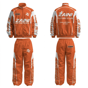 Traje Cortavientos para Hombre, 120 GSM, Poliéster Taslan, Resistente al Agua, Diseño de Paneles Naranja y Blanco, Impresión por Sublimación Personalizada, OEM ODM - Product Image 1