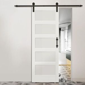 30 In. X 84 In. Unfinished 5FT Barn Door Hardware Kit 5 Panel Tempered Glass Simple Installation-30 In. X 84 In. Sliding Door - Product Image 3