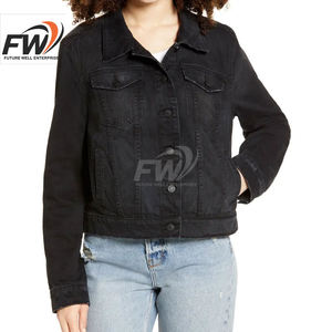 Chaqueta vaquera OEM al por mayor, azul lavado, desgastada, corta, de manga larga para mujer - Product Image 2