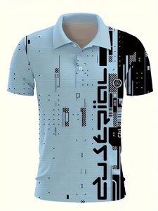 Men's <b>Pink</b> Geometric Print Short Sleeve <b>Polo</b> <b>Shirt</b> Breathable Casual Woven Fabric Sublimation Printing Wholesale Supplier Custom - Product Image 5