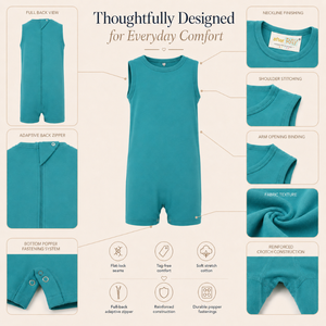 Body de tirantes RAY Special Kids Teal Popper |   Camiseta sin Mangas Adaptativa, Apta para Personas con Necesidades Sensoriales, de Algodón Elástico, Unisex, con Cuello Redondo - Product Image 3